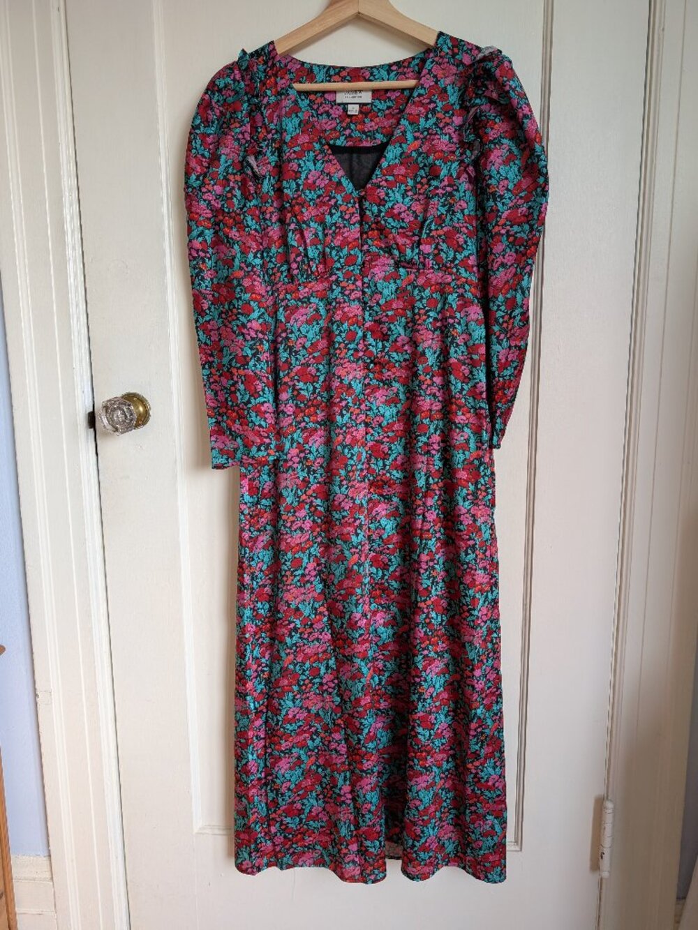 J. Crew Collection Floral Puff-Sleeve V-Neck Maxi Dress